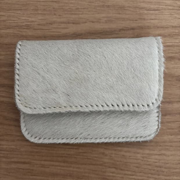 White gray fur card wallets