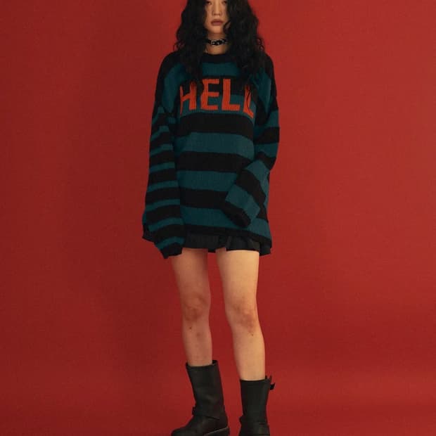 클럿스튜디오 헬 스트라이프 니트 탑 그린 남녀공용 여성니트 남성니트