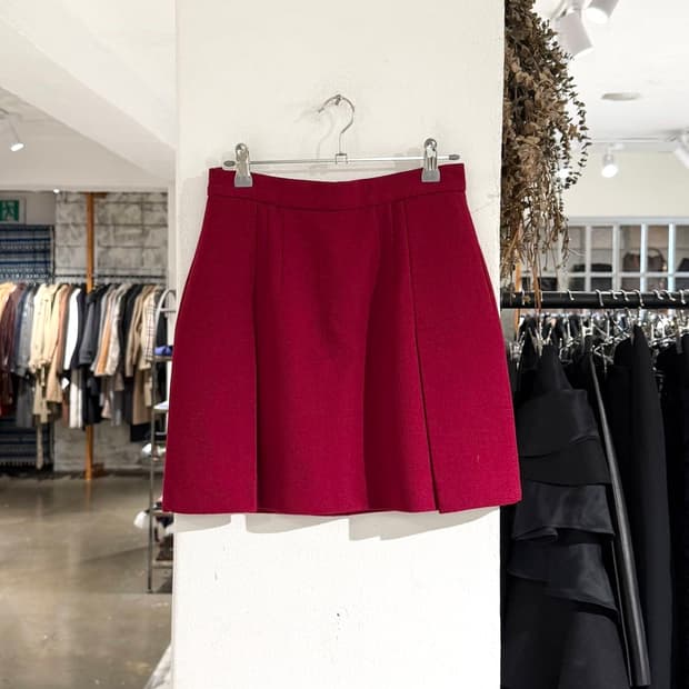프라다 레드 라나버진울 미니 스커트