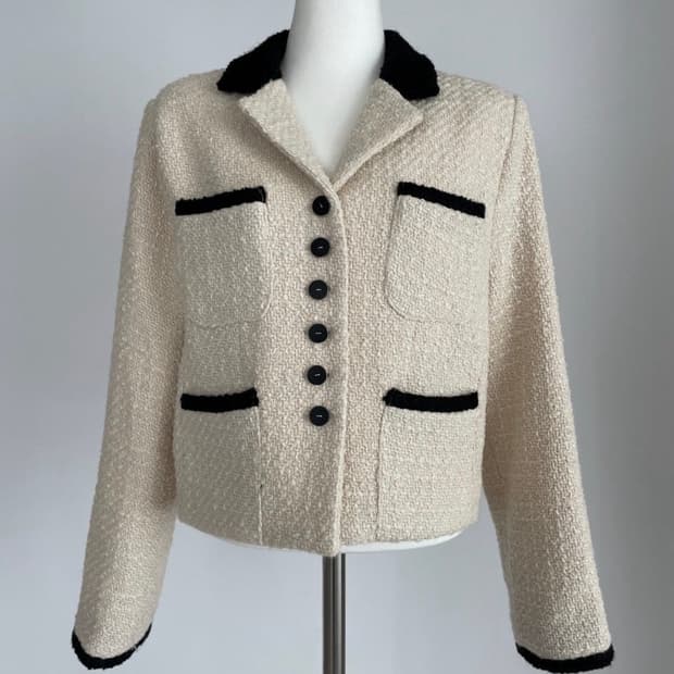 새상품) 트위드 배색 자켓 아이보리 블랙