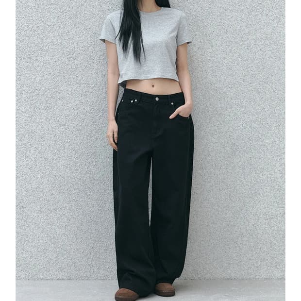 어널리코드 로우 커브드 와이드 코튼팬츠