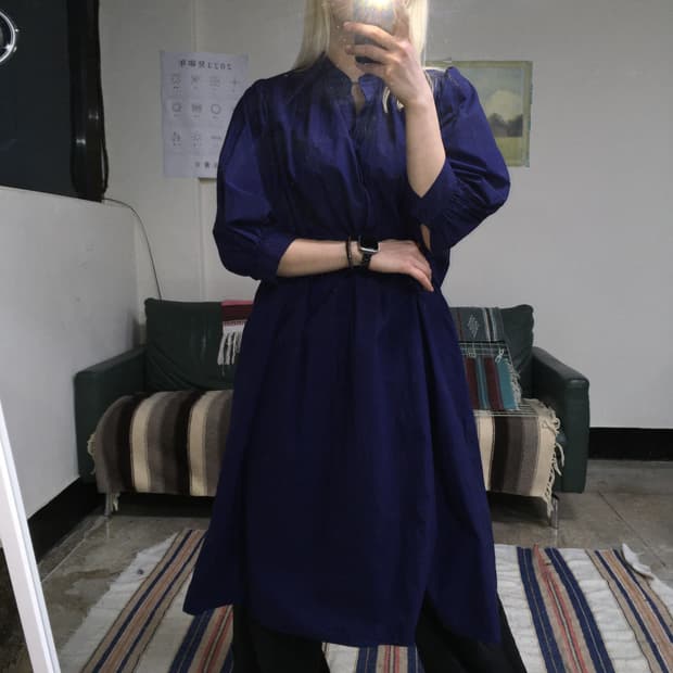 투티/0335 COS 빅 사이즈 롱 원피스 프릴 퍼프 소매 퍼플 네이비