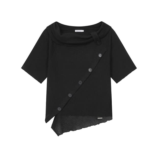 미세키 서울 다이애그널 크로셰 니트 탑 블랙