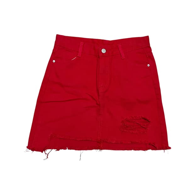 unbalanced denim mini skirt_red