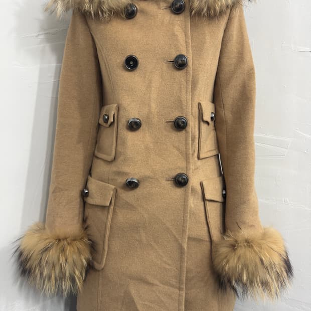grace contental camel fur detail coat