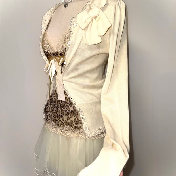 리본 니트 가디건