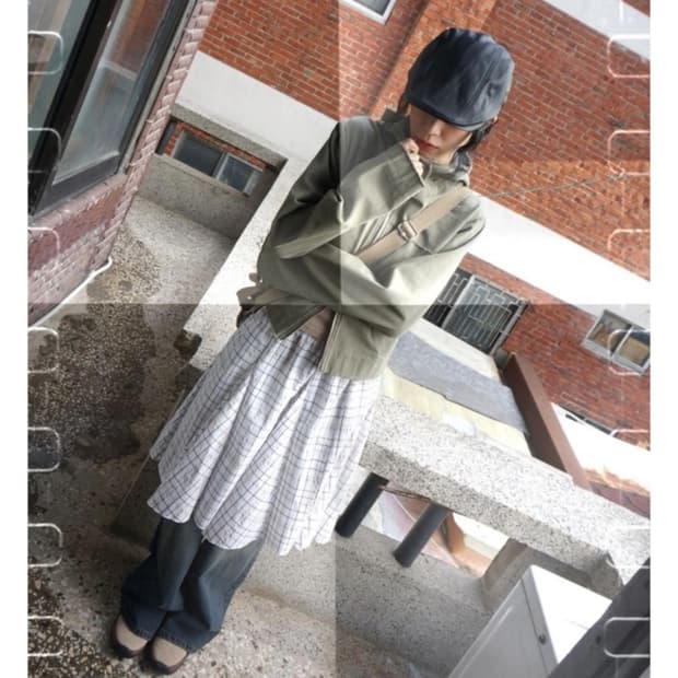 모래하우스 체크 스커트 레이어드 화이트