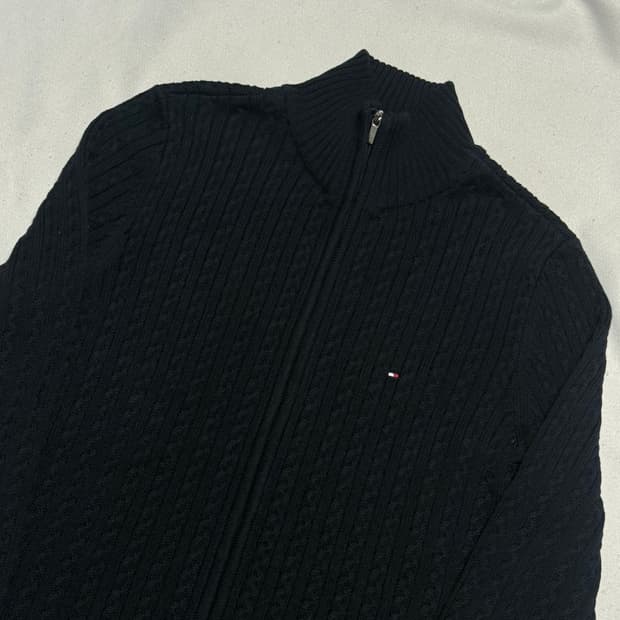 L 타미힐피거 네이비 케이블 니트 집업 가디건