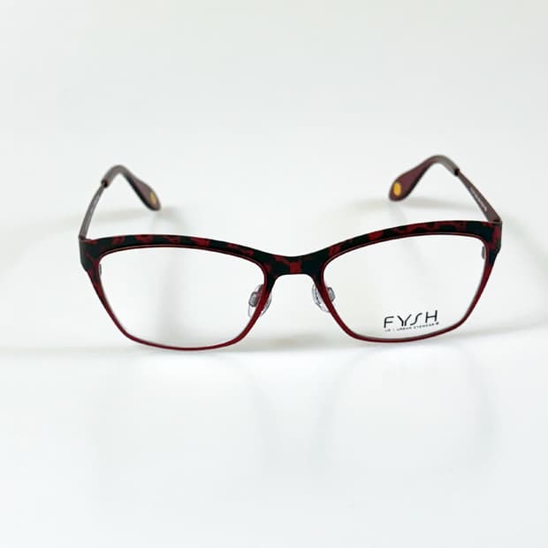 영국제 FYSH 버건디 레오파드 메탈 캣아이 스퀘어 빈티지 안경