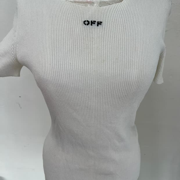 오프화이트 OFF로고 화이트 반팔 니트 버질아블로 44