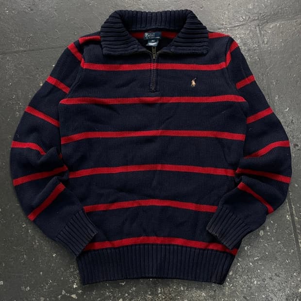95 폴로 랄프로렌 스트라이프 풀오버 반집업 니트