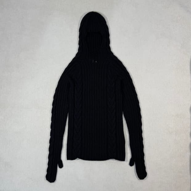 Wool Knit Black Hoodie