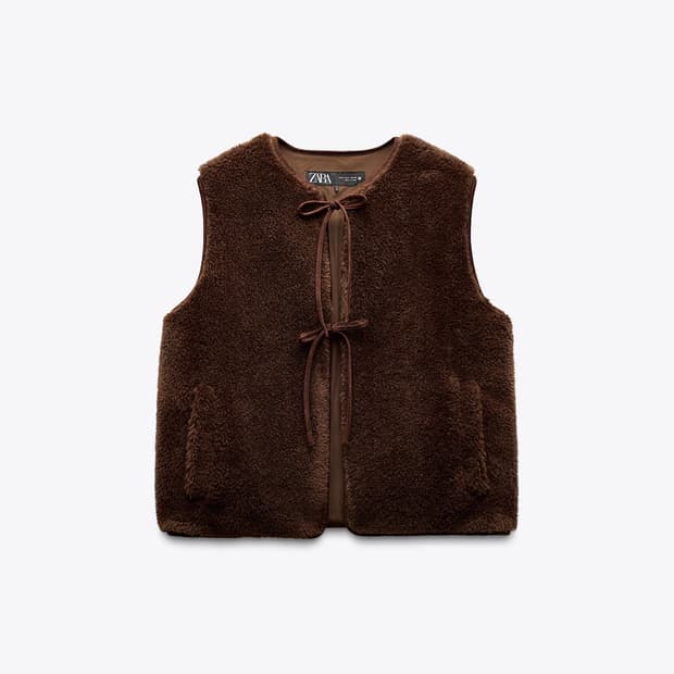 Zara 브라운 퍼 베스트 L