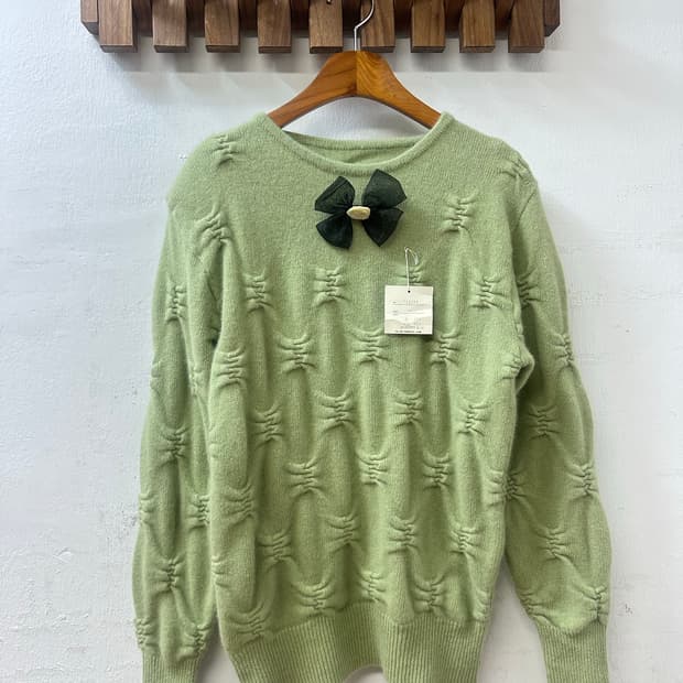 택있는 새상품 일본 울 앙고라 리본 셔링 블렌드 스웨터 니트 