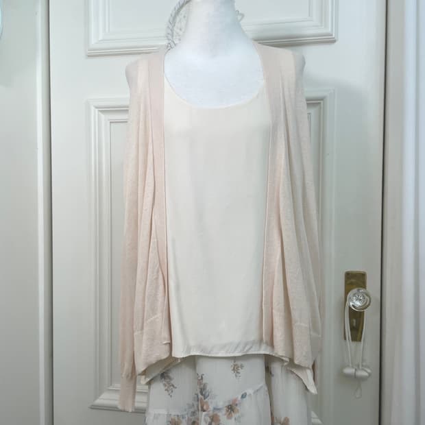 sheer coral open cardigan&100%silk back 