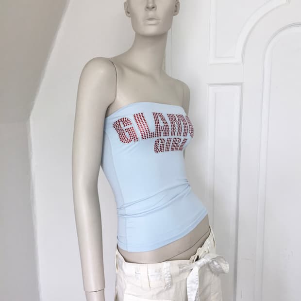 Rhinestone Lettering Tube Top Blue