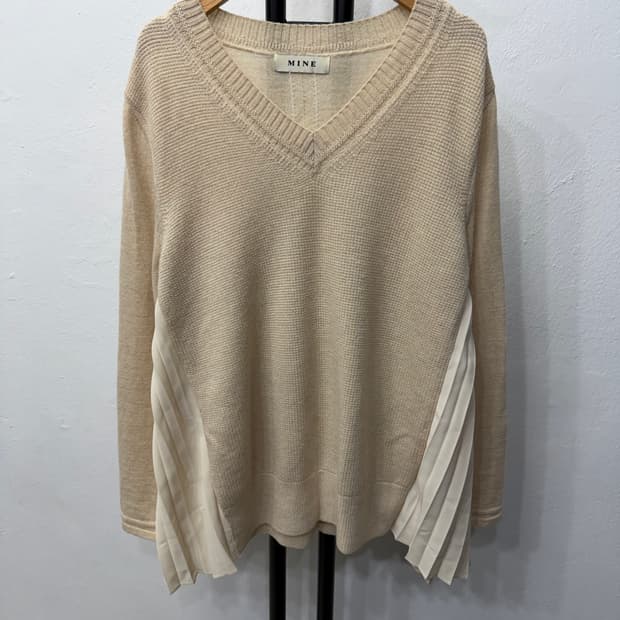 정품) MINE 마인 한섬 브이넥 니트 풀오버 베이지 90F