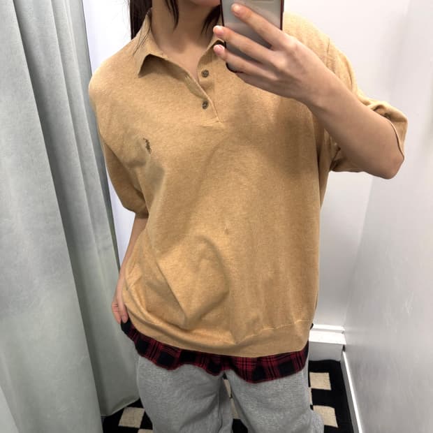 폴로 베이지 반팔 카라니트