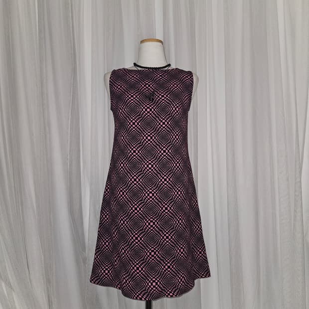 cinema club 빈티지 핑크 체크패턴 미니 원피스