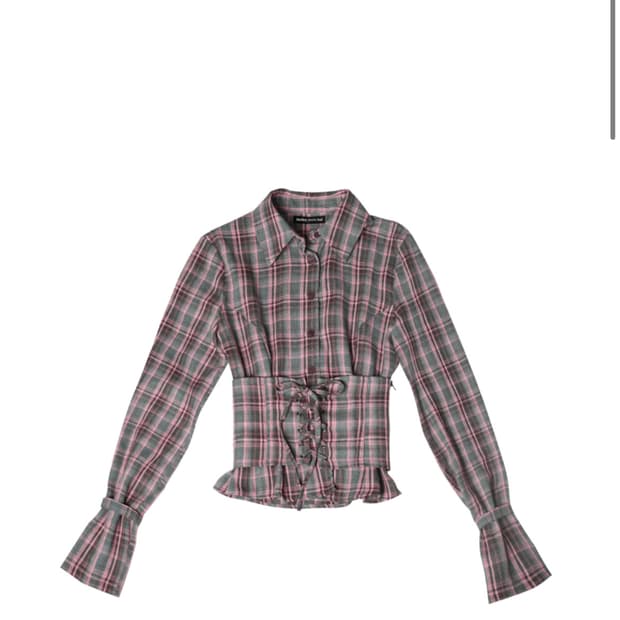 달링유어배드 코르셋 체크 셔츠 핑크 그레이