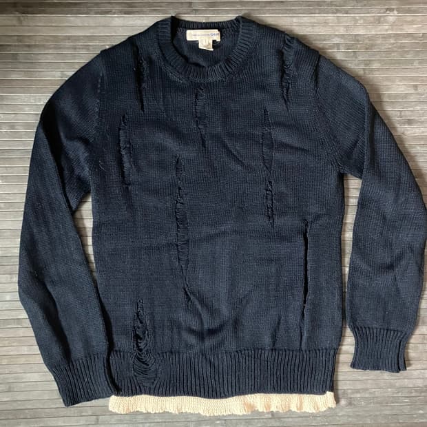 Distressed detail navy knit