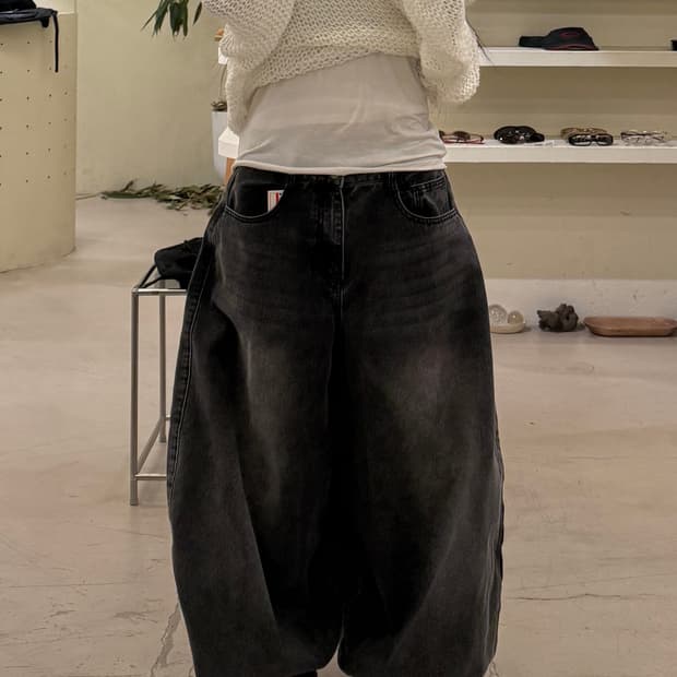 빈티지 흑청 워싱 벌룬 데님 팬츠 U648