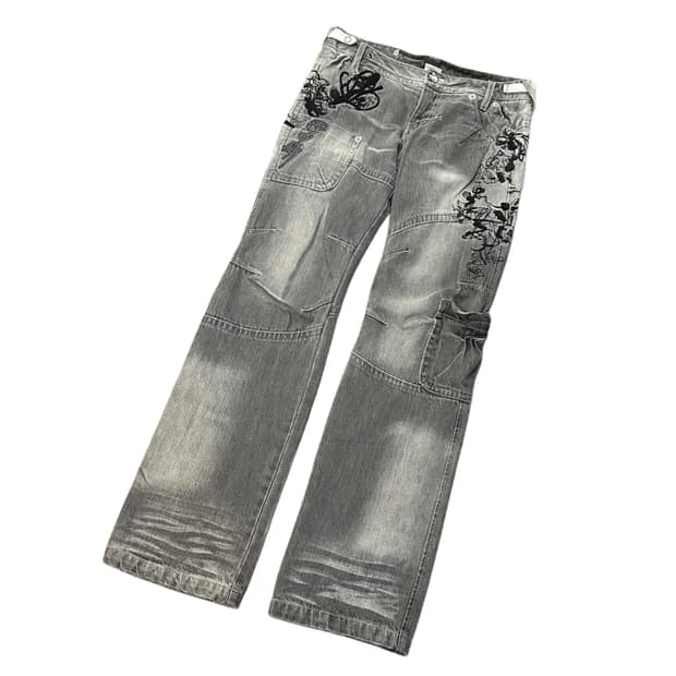 오리엔탈 자수 데님 팬츠 (30) y2k 펑크