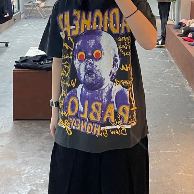 빈티지 라디오헤드 파블로 허니 레코드판 반팔 H1631