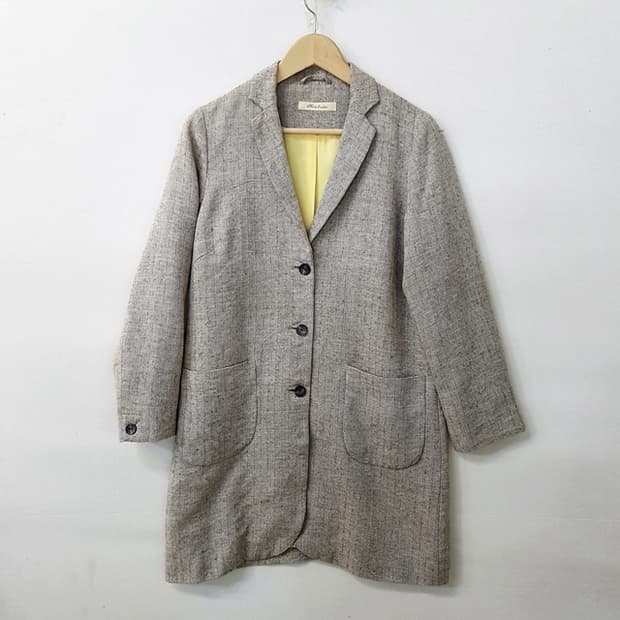 Hands of creation 울 린넨 헤링본 롱 자켓