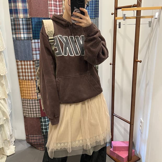 나이키 브라운 로고 후드티