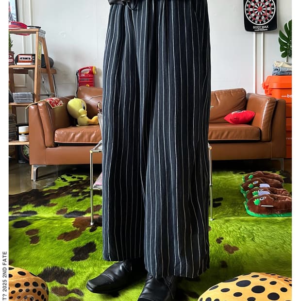 Jpn Vintage Stripe Real Wide Linen Pants