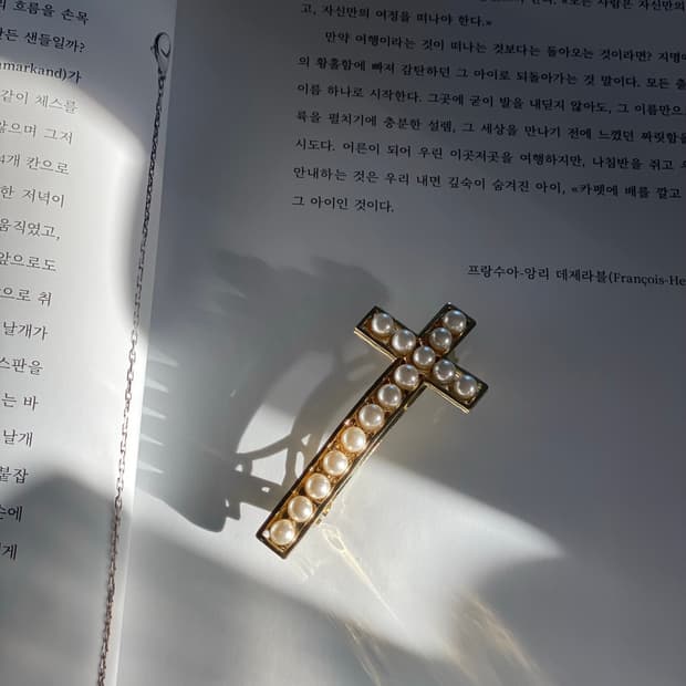 십자가 진주 머리핀 금색 헤어핀