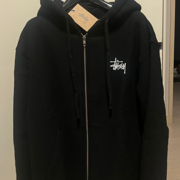 스투시 베이직 집업 후드 블랙 정품