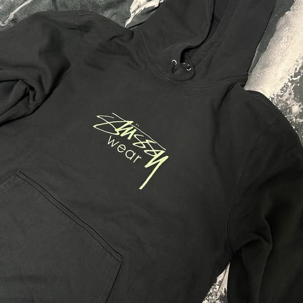 스투시 스탁로고 엠브로이더드  후드 후디 블랙 L사이즈