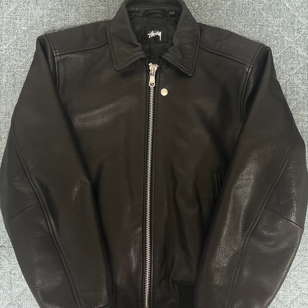 (S)스투시 레더 플라이트 자켓 블랙