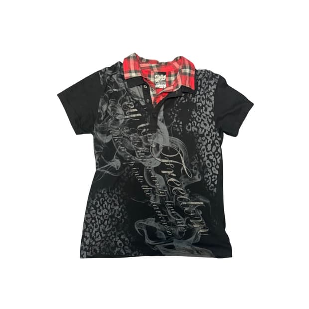 00s Style Leopard Printed Black T-Shirt