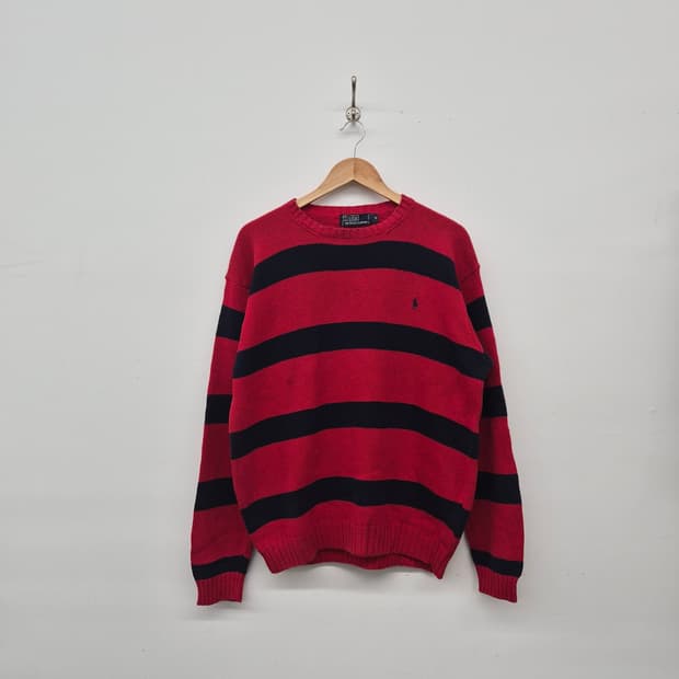 폴로 랄프로렌 스트라이프 니트 레드 블랙 남성 M