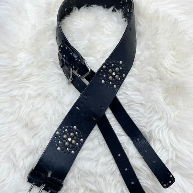 리얼레더 투버클 스터드 와이드 벨트