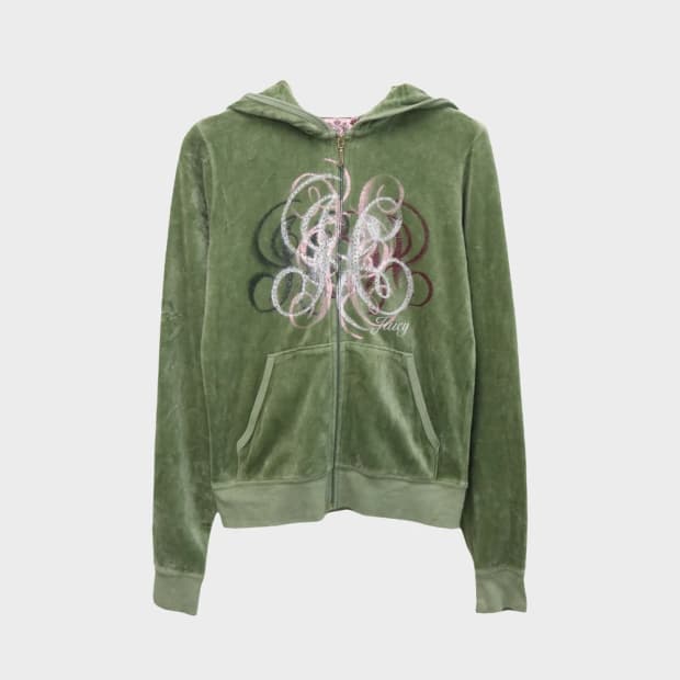쥬시꾸뛰르 Y2K 그린 벨벳 후드 집업 60836 