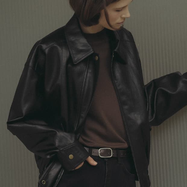 노운베러 crack leather jumper Black 레더 가죽 자켓