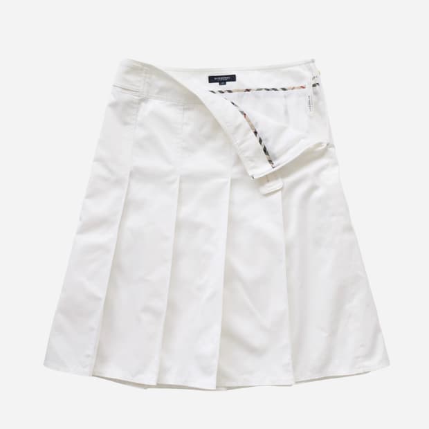 Burberry White Cotton Pleated Skirt