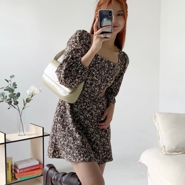 루루서울 milk tea mini dress-brown