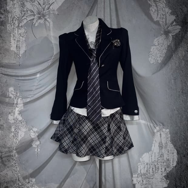 무채색 체크 공겜여주 프레피 코디세트 