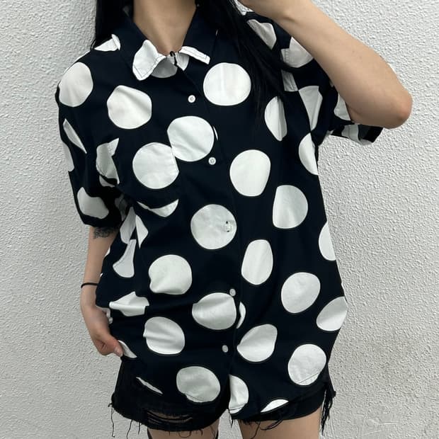 스투시 빅폴카 블랙 반팔 셔츠 L