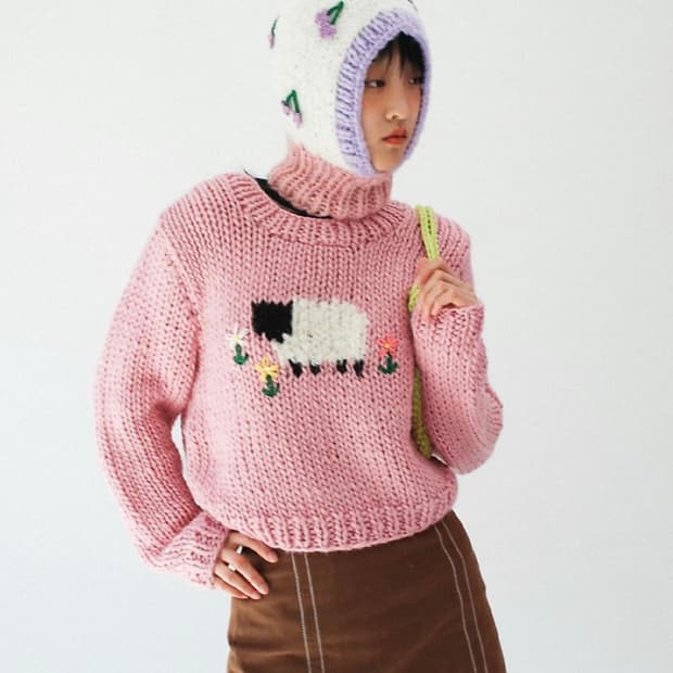 카케키코쿠 kakekikoku 양 자수 니트