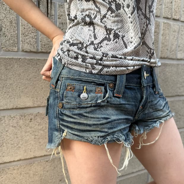 트루 릴리전 숏타입 그런지 데님 팬츠