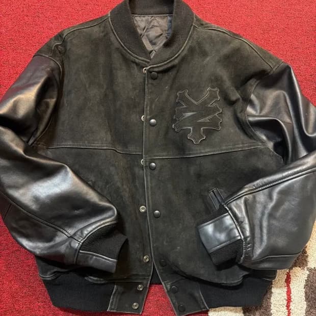 주욕 스웨이드 레더 바시티자켓