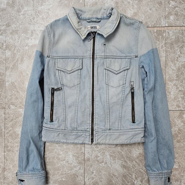 디젤 청 워싱 데님 크롭 자켓 XS