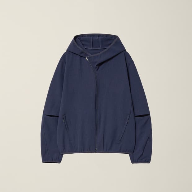 CUT-OUT SLEEVE HOODED ZIP JACKET NAVY