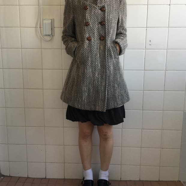 High neck double button coat